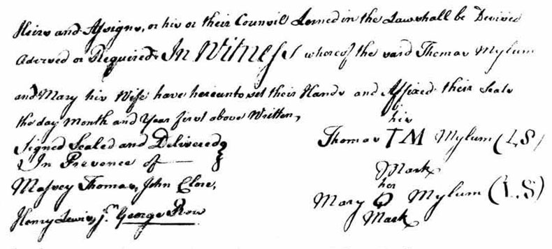 Thomas MIlam Deed to Christopher Dickens 17 August 1760